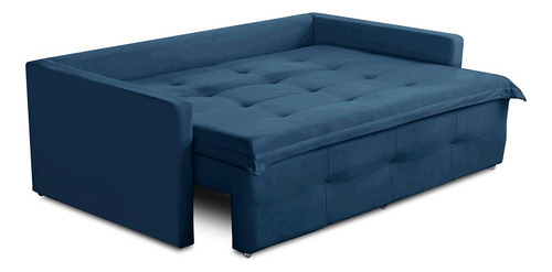 Sofá Sem Caixa Ret Reclinável 2,00m Molas Maísa Suede Azul