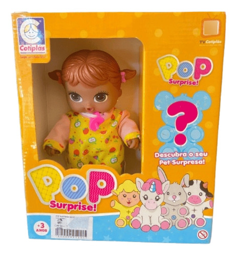 Boneca Pop Surprise Negra Com Pet Surpresa Cotiplas 2296.