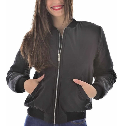 Campera Bomber Media Estación Negro