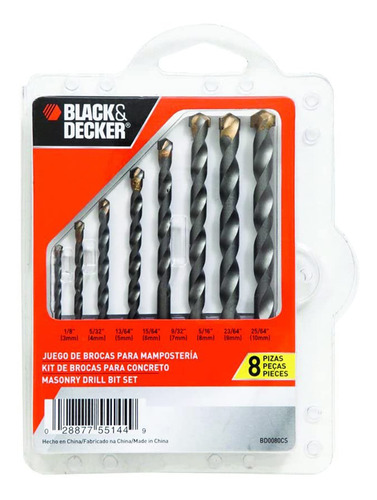 Set De 8 Brocas Para Concreto Black+decker Bd0080cs