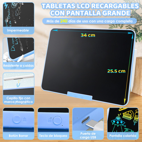 16in Pizarra Magica Tablet Dibujo Lcd Recargable Juguetes Ninos Regalos Bolígrafo Electrónico Magnético Color Azul Nasjac