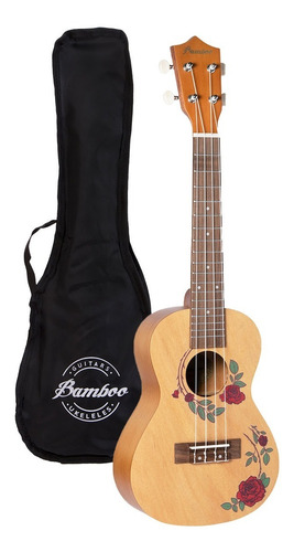 Ukelele Concierto Bamboo U-23 Roses Incluye Funda Y Pua