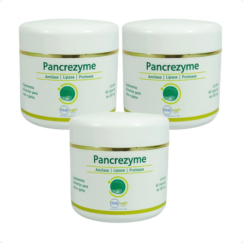 3 Pancrezyme 280mg Inovet Suplemento Alimentar - 60 Cápsulas