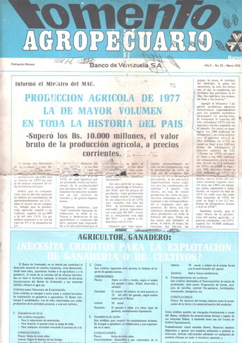 Fomento Agropecuario Boletin Del Banco De Venezuela  1978