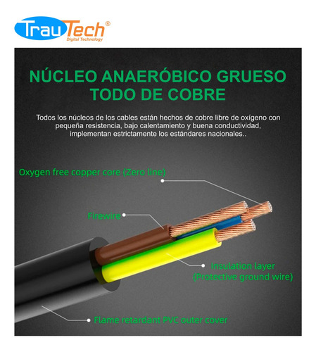 Cable De Poder Ups C19 A C20 1.80 Mts 3x14 Awg 16a Trautech