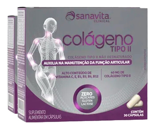 Kit 2 Colágeno Tipo 2 Ii Sanavita 40mg Com 30 Cápsulas