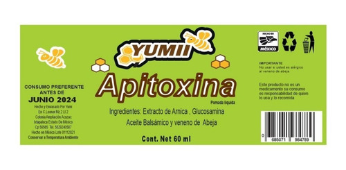 Apitoxina Veneno De Abeja Con Árnica 60ml