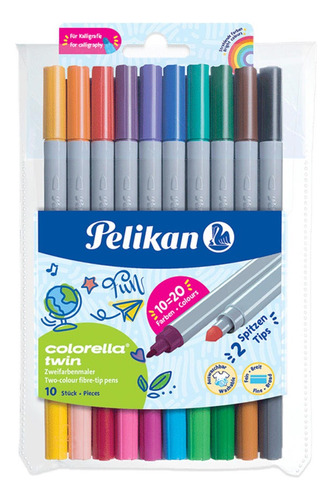 Marcador Pelikan Twin Doble Punta X 10 Unidades 20 Colores