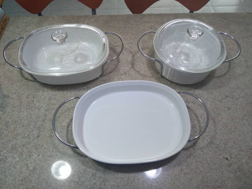 Set De 3 Bandejas Blancas Porcelana