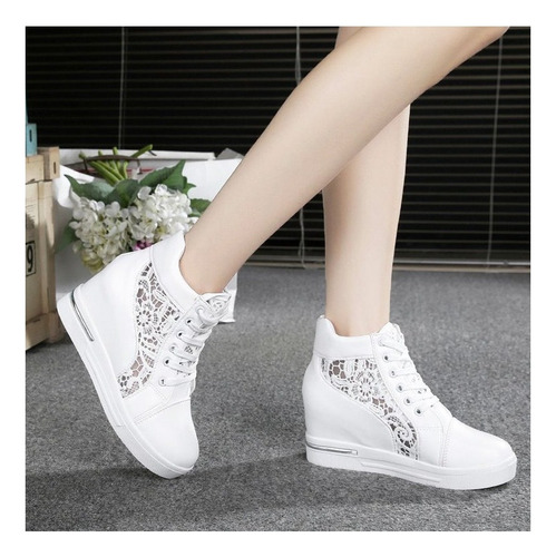 Zapatillas De Plataforma De Cuña De Mujer Zapatos Con Cordon