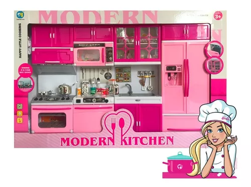 Kit Cozinha Da Barbie Completa Menina 4 Partes Geladeira Top