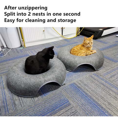 A Cama Redonda For Gatos Con TĂșnel Tipo Nido De Fieltro