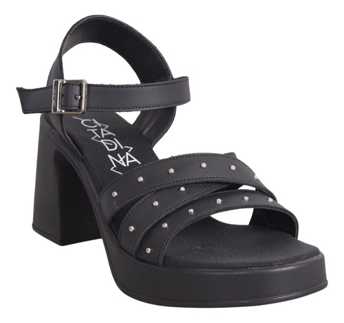 Sandalias Mujer Citadina Persis Cuero Tachas Taco Ancho Moda