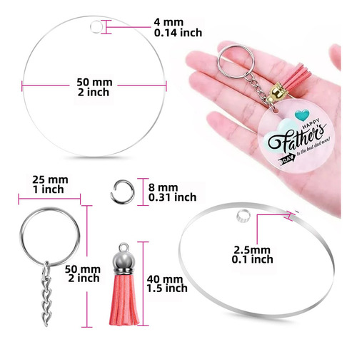 Juego De 200 Kit Llaveros Acrílico Transparente Con Borlas