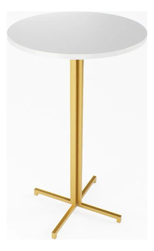 Mesa Alta Bistrô Dourada Tampo Redondo Branco Industrial Cor Dourado