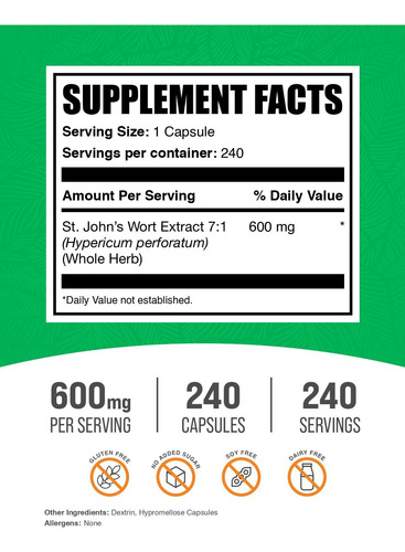 Bulksupplements Cápsulas Hierba De San Juan 240 Veganas