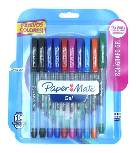 Boligrafos De Gel Papermate 10 Piezas Punta Fina De 0.6 Mm