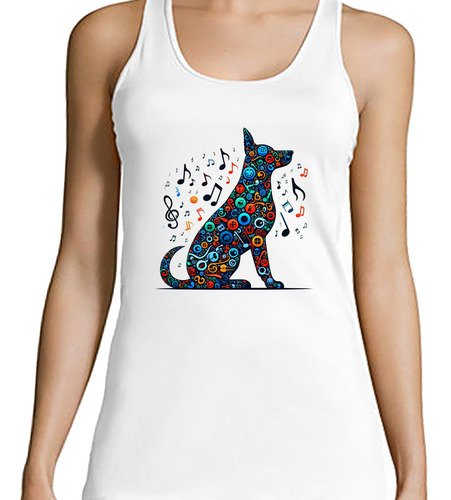 Musculosa Mujer Perro Notas Musicales Azul Rojo Verde