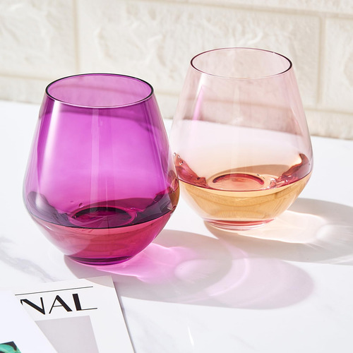 Copa Vino Color Amatista Rosa Para Dia Novia Esposa Juego 2