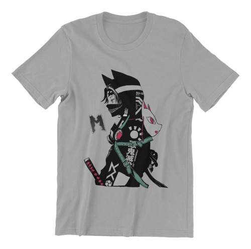 Polera Unisex Demon Slayer Tanjiro Gato Mascara Estampado