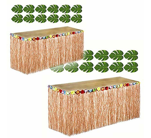 Adorox 2 Faldas De Mesa Marrones Hawaianas Luau Hibisco Verd