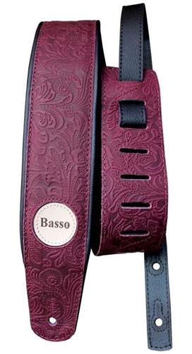 Correia Guitarra Violão Baixo Basso Alça Couro Floral Bordo