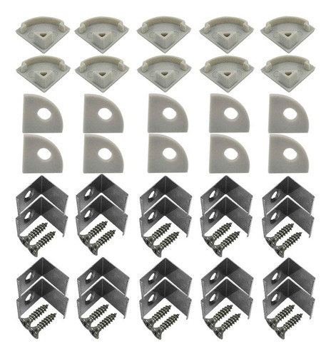 Hamrvl Led Canal Metal Clips Montaje Tapa Extremo Gris Para