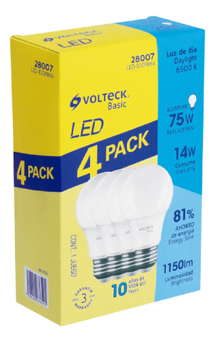 Paquete De 4 Focos Led, A19, 14w Luz De Día, 28007