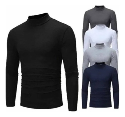 Pack 3 Poleras Hombre Con Cuello Manga Larga Bambú Con Polar