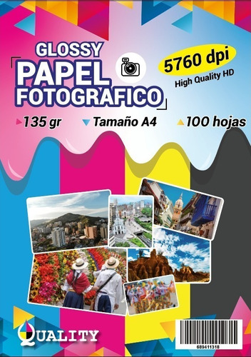 Papel Fotografico 135 Gr, Premium, A4 X 100 Hojas X 20 Packs