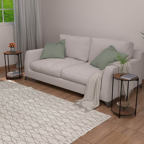 Mesa De Cabeceira Para Quarto Redonda Bide Cama Mesinha De Apoio Cama Kit Com 2 Unidades Cor Freijó
