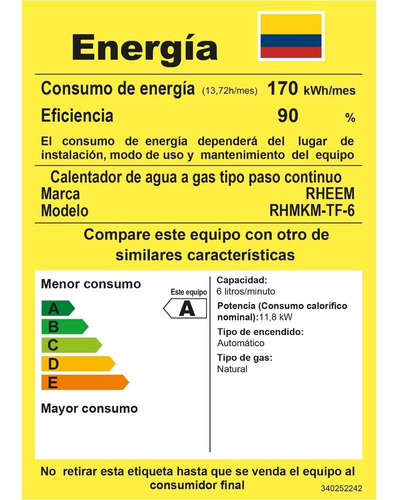 Calentador De Agua 6lt Gas Natural Tiro Forzado Rheem