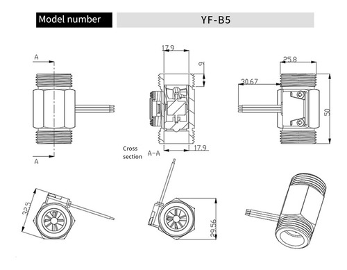 Interruptor De Sensor De Flujo De Agua Yf-b5 Dn20 G3/4 Pulga