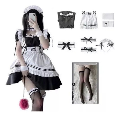  Lolita Maid Cosplay Traje,traje De Maid+stockings