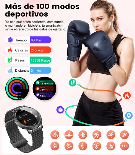 Lige Reloj Inteligente Mujer 1.43'' Amoled Llamada Bluetooth 100+ Modos Deportivos,monitoreo Menstrua Fv16-c Negra