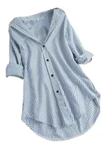 Comprar Camisas Femininas Plus Size Verão Listrado Manga Longa