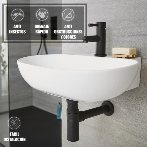 Imagen 4 de 10 de Sifon Baño Descarga Bacha Desague Bide Extensible Negro Mate