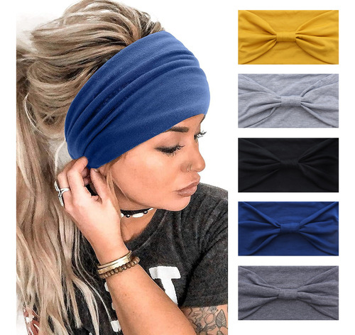 5pcs Diademas Anchas Para Mujer, Elástico, Absorbente Del