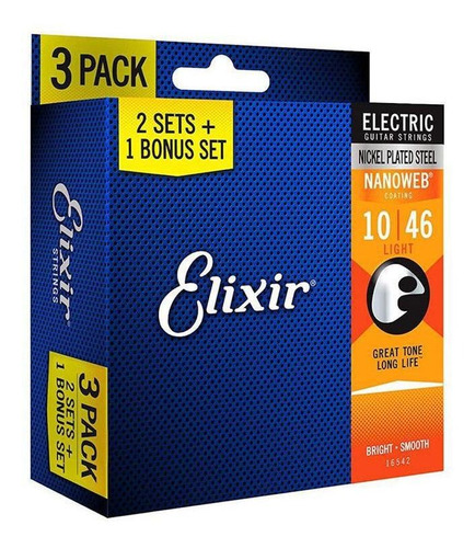 Kit Encordoamento Guitarra Elixir 010 Nanoweb Leve 3 Pague 2