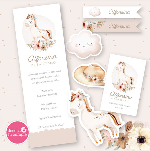 Kit Imprimible Caballito Boho Flores Acuarela