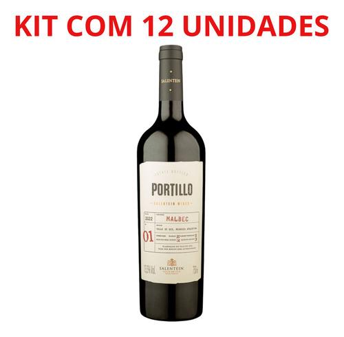 Vinho Argentino Portillo V. De Uco Malbec 750ml Tto Kit C/12