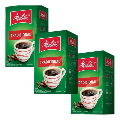Kit 3 Café Torrado E Moído Tradicional Melitta Pacote 500g