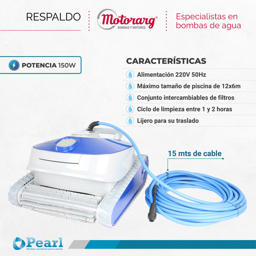 Robot Barrefondo Limpia Piscina Pearl Color Celeste