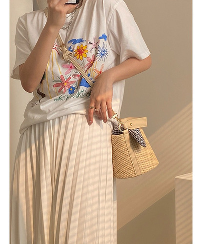 Bolso Bandolera De Tejido Liso Con Forma De Cubo De Paja