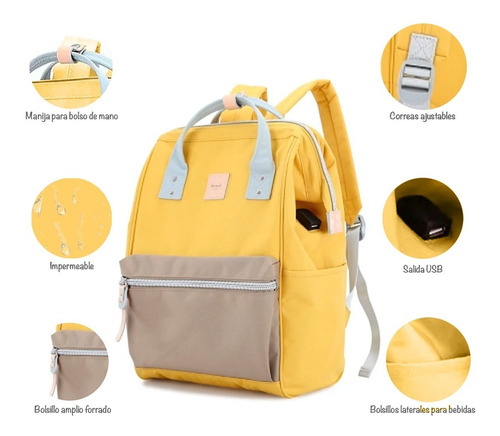 Imagen 4 de 10 de Mochila Himawari 1881 Usb Cordura Bolso Division Notebook.