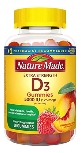 Nature Made Vitamina D3 125 Mcg (5000 Ui) Gomas, 80 Unidades