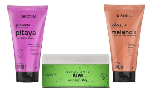 Kit Esfoliante Kiwi Melância E Pitaya Corporal E Facial 150g