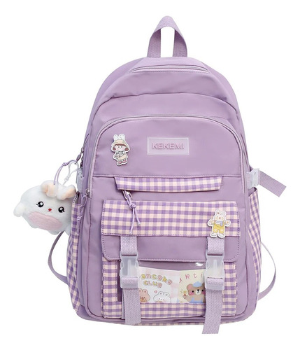 Mochila De Nylon Kawaii Jk Plaid Para Niñas En Edad Escolar