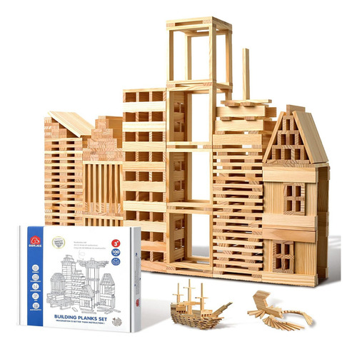 Juego De Bloques De Construcción De Madera De 100 Piezas
