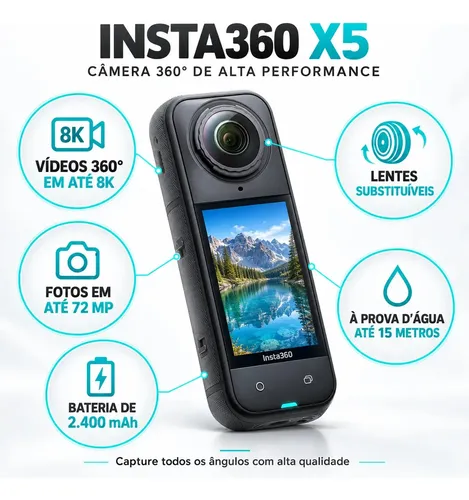 本体⭐︎新品未開封　Insta360 X5 8K 360 Action Cam Insta360 X5 8K 360 Action Cam | Parcelamento sem juros